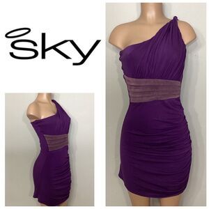 New. SKY purple Grecian style dress with leather. Normally $224